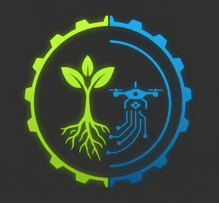 a plant/crop with roots that is been survillanced by a drone camera to covered inside a gear like circle